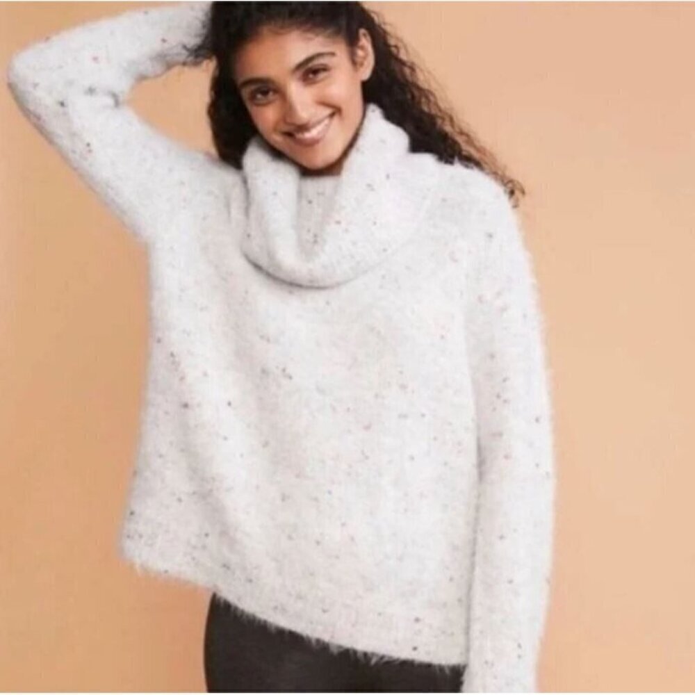 Lou And Grey Sweater Womens Large Gray Marled Fuzzy Turtleneck Slouchy Comfy